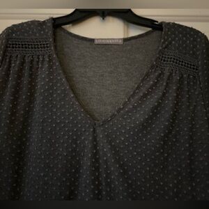 Loveappella Charcoal Textured V-Neck Top